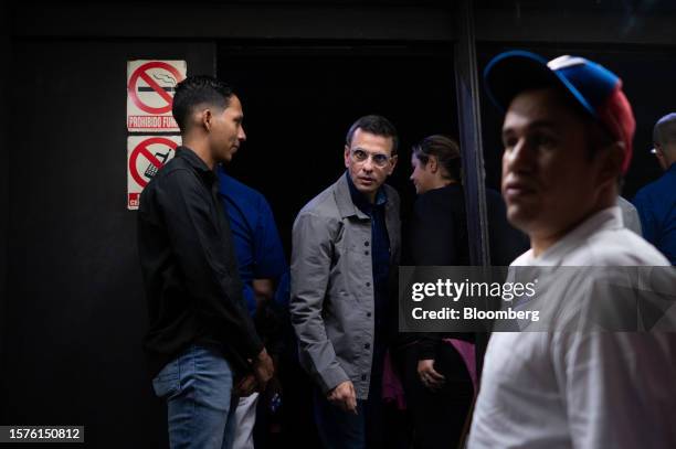 Henrique Capriles, opposition leader and former governor of the State of Miranda, leaves after a primary election agreement event at the Chacaito...