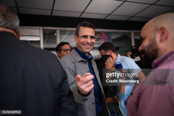 Henrique Capriles, opposition leader and former governor of the State of Miranda, leaves after a primary election agreement event at the Chacaito...