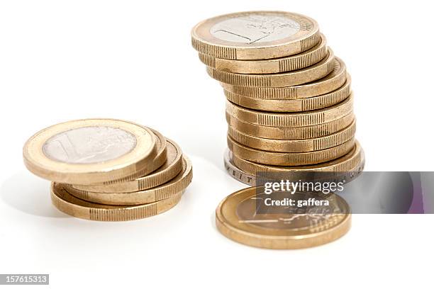 stack of euro coins - euro coin stock pictures, royalty-free photos & images