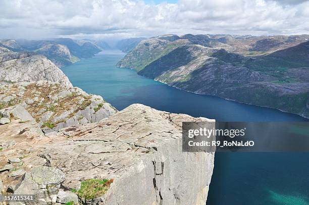 pulpit rock - preikestolen at lysefjord norway - preikestolen bildbanksfoton och bilder