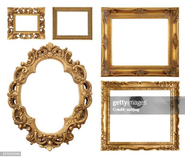 set of five gold frame designs - barokstijl stockfoto's en -beelden