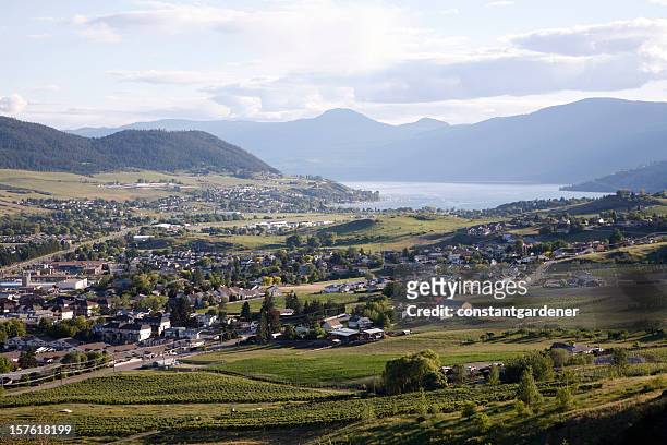 vernon british columbia evening from turtle mountain - british columbia stock pictures, royalty-free photos & images