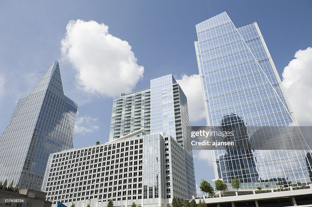 Three modern buildings in different shapes in Atlanta