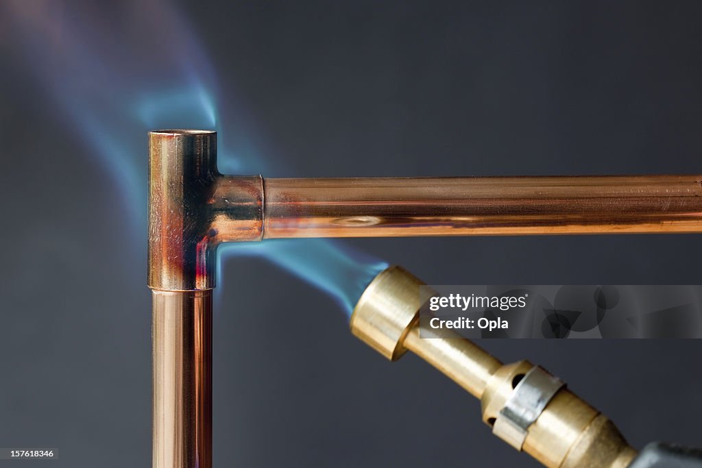 Gas Flamme Heizung copper Paspelierung, Weichlöten