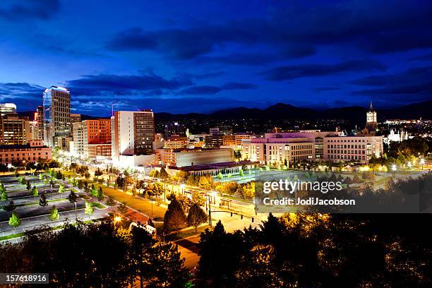 salt lake city utah skyline golden hour - utah skyline stock pictures, royalty-free photos & images