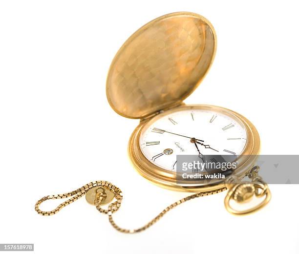 golden pocket watch isolated on white - old clock stock pictures, royalty-free photos & images