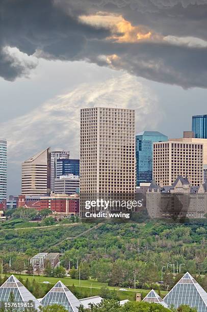 edmonton river valley and skyline - edmonton sunset stock pictures, royalty-free photos & images