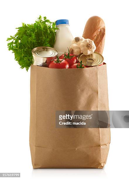 paper grocery bag - boodschappentas tas stockfoto's en -beelden