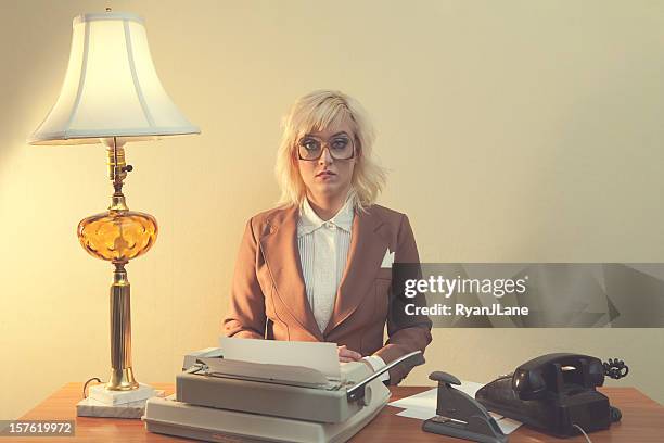 vintage 1970's secretary - horn rimmed glasses stock pictures, royalty-free photos & images