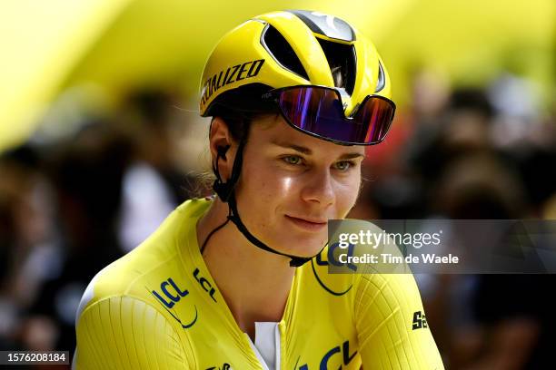 Lotte Kopecky of Belgium and Team SD Worx - Protime - Yellow leader jersey prior to the 2nd Tour de France Femmes 2023, Stage 6 a 122.1km stage from...