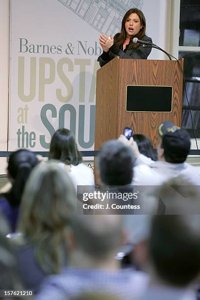 Chef and media personality Rachael Ray speaks to the audience during a book signing for her book "My Year In Meals" at Barnes & Noble Union Square on...