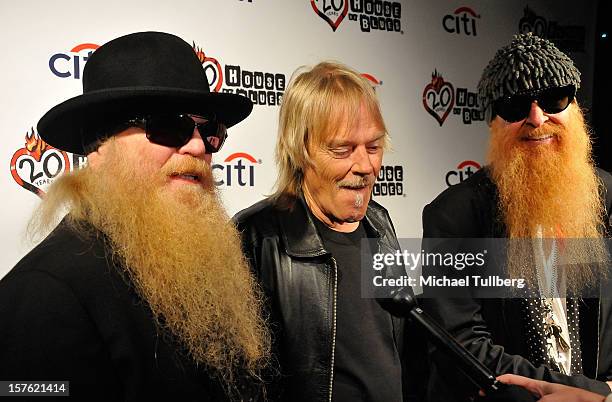 Dusty Hill, Frank Beard and Billy Gibbons of ZZ Top attend the House Of Blues' 20th Anniversary Celebration at House of Blues Sunset Strip on...
