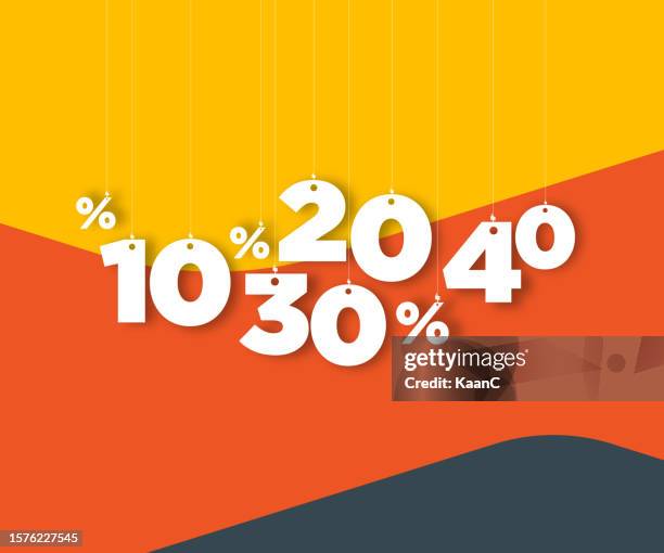 number and percent signs hanging on the ropes on colorful abstract background. vector. stock illustration - 20 per cent stock illustrations