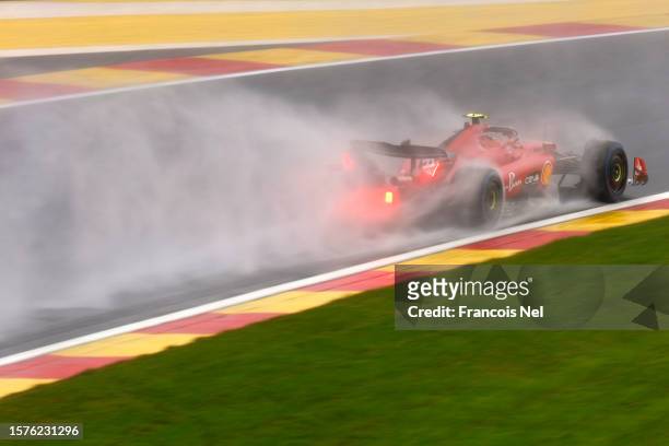 Carlos Sainz of Spain driving the Ferrari SF-23 on track during practice ahead of the F1 Grand Prix of Belgium at Circuit de Spa-Francorchamps on...