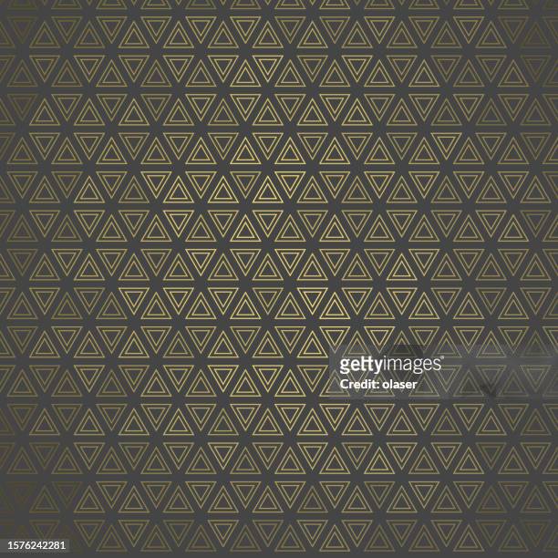 60 degrees symmetry. evenly spaced and sized, triangle pattern with double golden outline. pattern background illustration. on dark gray. - 60 carat stock illustrations