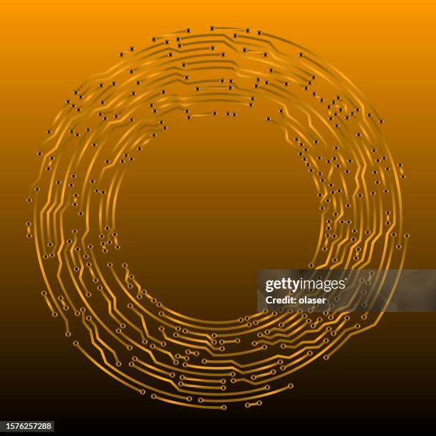 Circuit Rond Round Golden Circuit Board Style Of Abstract Circular Electronics ...
