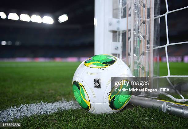Matchball built with GoalRef technology during the Goal-Line Technology demonstration at International Stadium Yokohama on December 5, 2012 in...