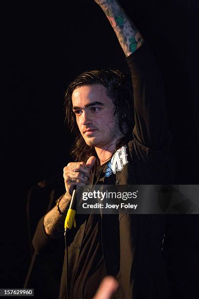 Vocalist Chris Roetter of the metalcore band Like Moths to Flames performs at The Irving Theater on December 4, 2012 in Indianapolis, Indiana.