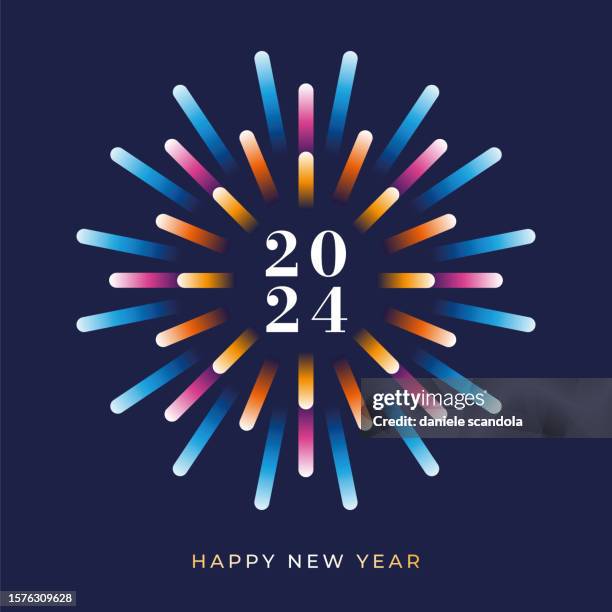 illustrations, cliparts, dessins animés et icônes de 2024 - bonne année avec feux d’artifice. - new year card