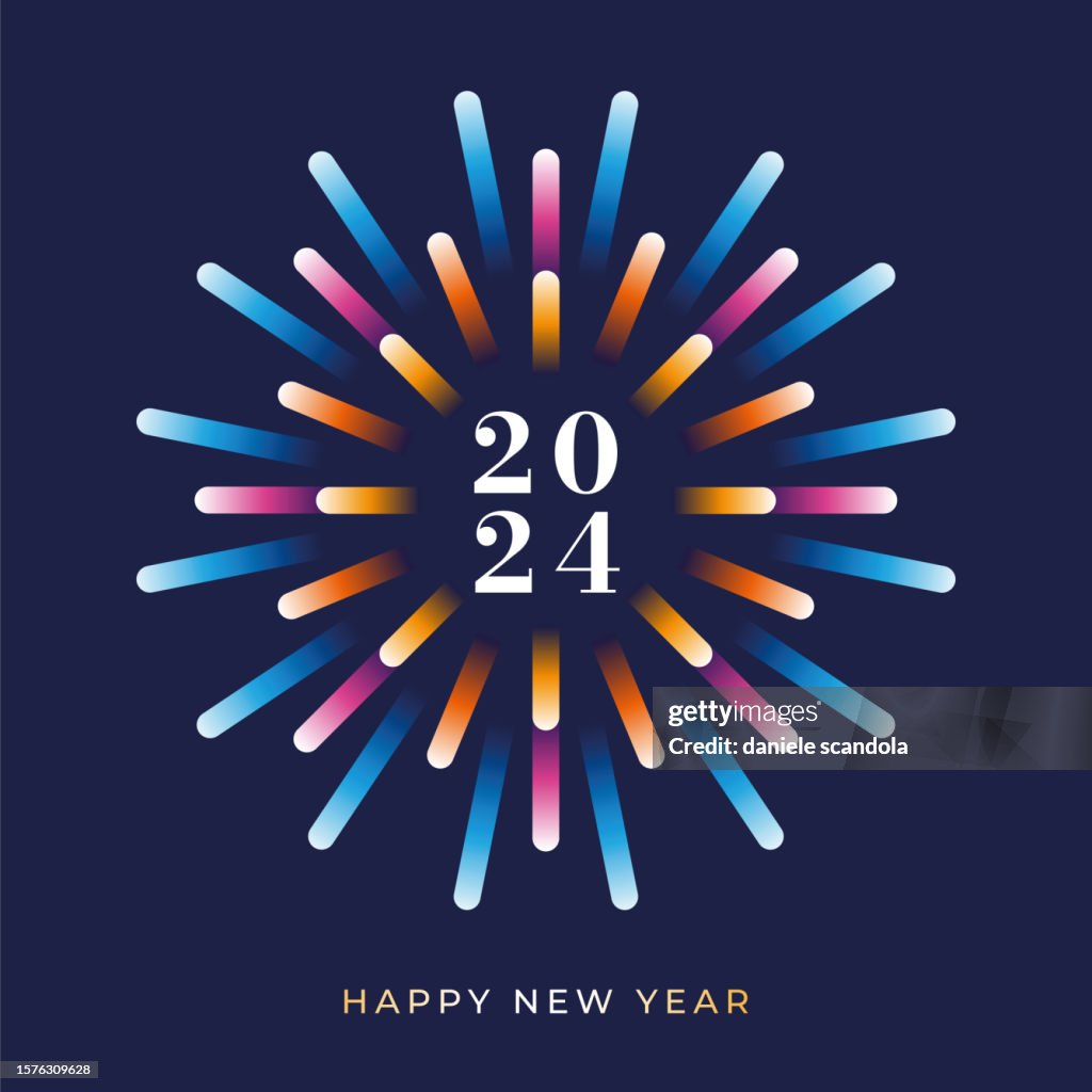 2024 - Happy New Year Background with Fireworks.