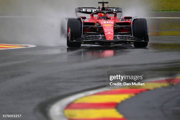 Charles Leclerc of Monaco driving the Ferrari SF-23 on track during practice ahead of the F1 Grand Prix of Belgium at Circuit de Spa-Francorchamps on...