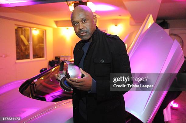 Tony Lindsay wears the Velodyne headphones at the Victoria Secret Cocktail Viewing Party And Fundraiser For Hurricane Relief Fund at on December 4,...