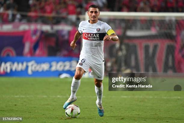 Marco Verratti of Paris Saint-Germain in action during the preseason friendly match between Cerezo Osaka and Paris Saint-Germain at Yanmar Stadium...