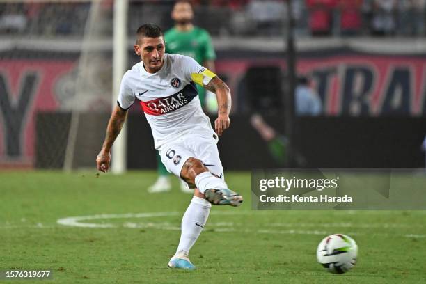 Marco Verratti of Paris Saint-Germain in action during the preseason friendly match between Cerezo Osaka and Paris Saint-Germain at Yanmar Stadium...