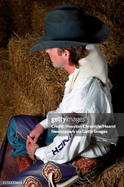 Tilden Hooper wears a special protective collar around his neck when he competes in Rodeo competitions at Reliant Stadium on Friday, March 2 in...