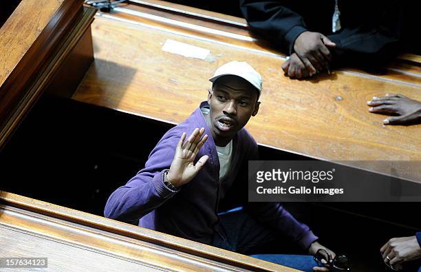 Xolile Mngeni in the Cape Town High Court on December 5, 2012 in Cape Town, South Africa. Mngeni was sentenced to life in prison for the murder of...