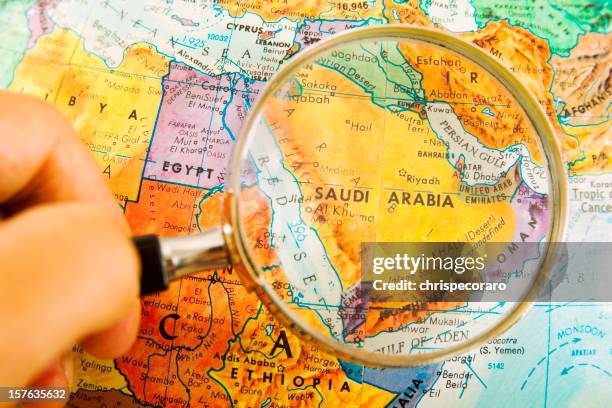 travel the globe series - saudi arabia - ethiopia on world map stock pictures, royalty-free photos & images