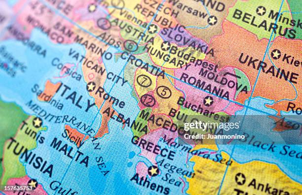 map of balkans (eastern europe) - bucharest map stock pictures, royalty-free photos & images