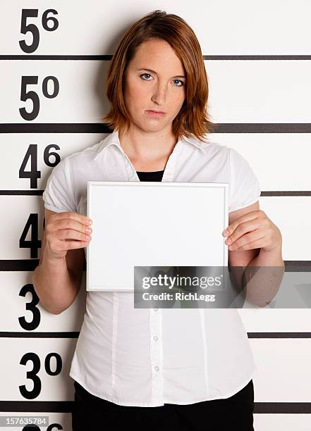 mugshot of a woman - prison placard stock pictures, royalty-free photos & images