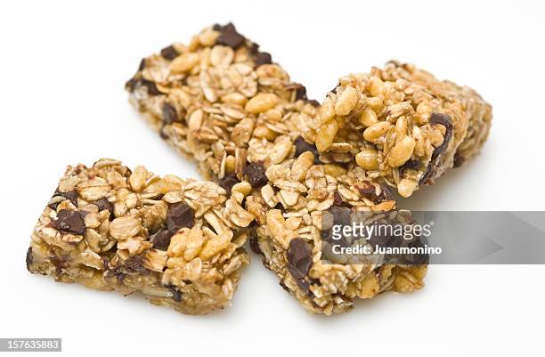 dark chocolate almond granola bar - chewy stock pictures, royalty-free photos & images
