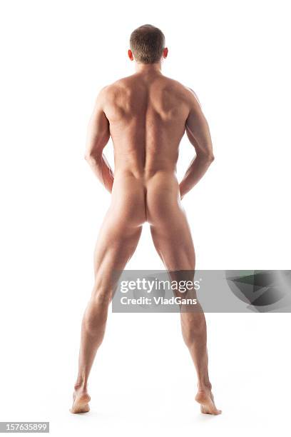 muscular nude male back - male buttocks stockfoto's en -beelden