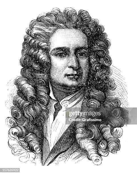 engraving of physicist isaac newton from 1870 - theology stock illustrations