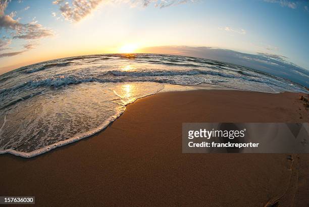 sunset over the sea, fish-eye lens - fish eye lens stockfoto's en -beelden