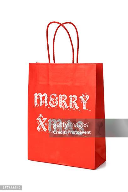 merry christmas - gift bag stock pictures, royalty-free photos & images