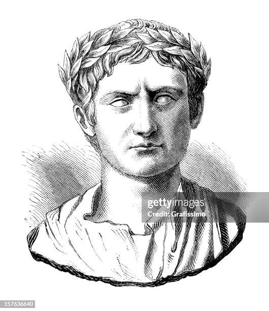 engraving of julius caesar or augustus casus octavianus - julius caesar emperor stock illustrations