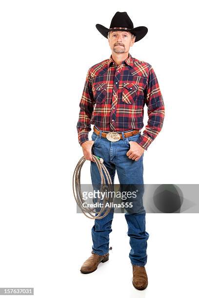 portrait of a modern cowboy on white background - cowboy stockfoto's en -beelden