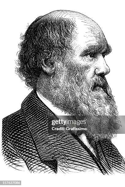 ilustraciones, imágenes clip art, dibujos animados e iconos de stock de grabado de científica charles darwin en 1870 - evolución humana