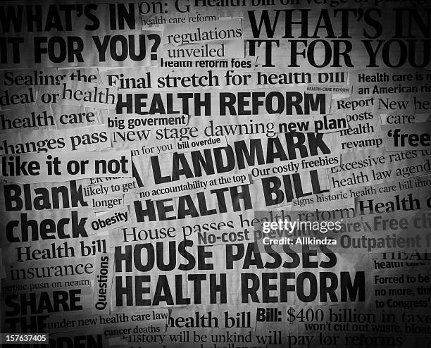 healthcare bill headline collage - ripped newspaper headline stock pictures, royalty-free photos & images