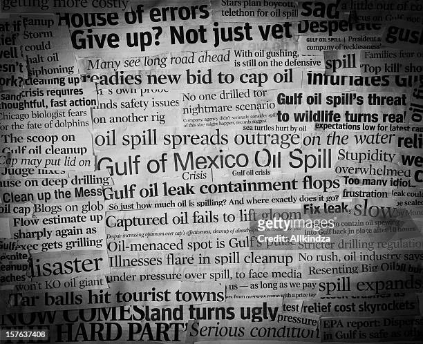 gulf oil spill headlines ii - oil slick stock pictures, royalty-free photos & images