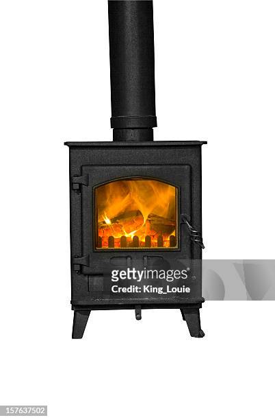isolated wood burning stove - wood burning stove stockfoto's en -beelden
