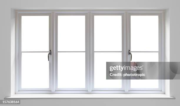 white wooden window - windowframe stockfoto's en -beelden