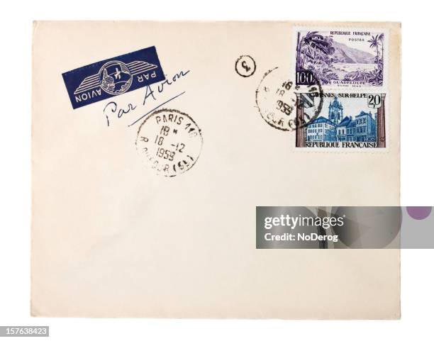 sobre para correo aéreo con 1959 paris matasellos y sellos francesa - 1950 1959 fotografías e imágenes de stock