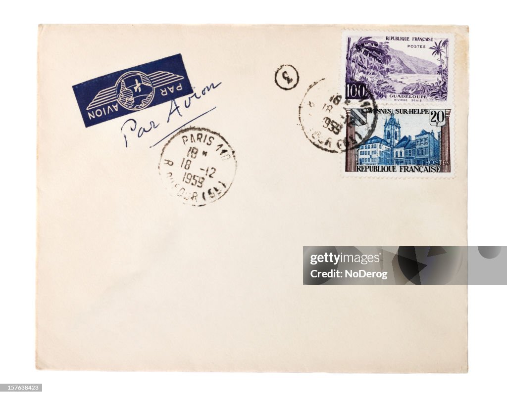 Air mail envelope with 1959 Paris postmark and French stamps