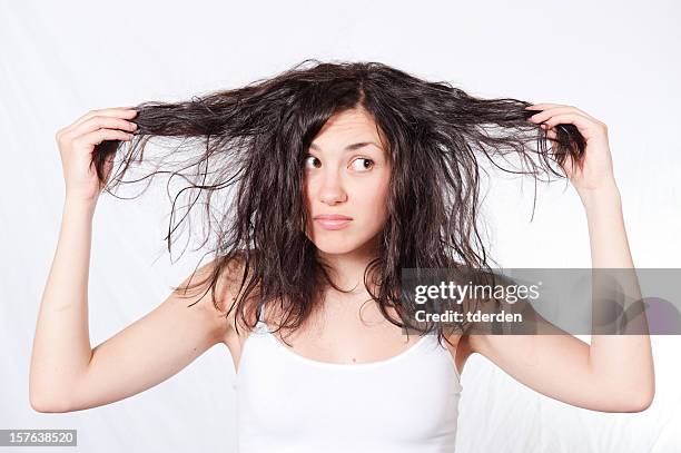 dry and damaged hair - hair conditioner stock pictures, royalty-free photos & images