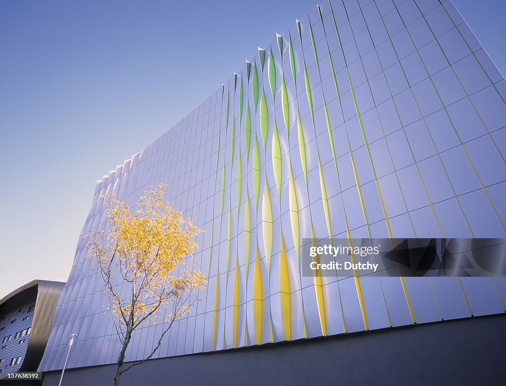 Colorful wall of modern office building.