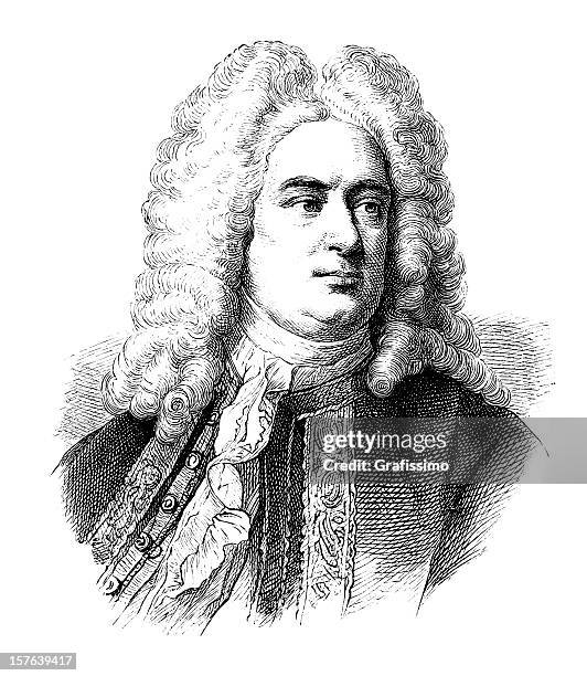 engraving of german composer george frideric handel from 1870 - george handel stock illustrations